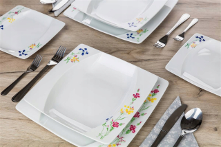 Porcelán, servis - Večera s banketovými kvetmi, 18 ks.